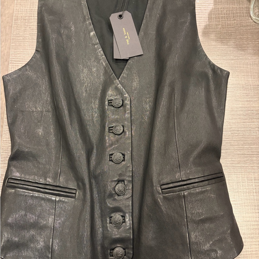 rag & bone Black Leather Vest Top